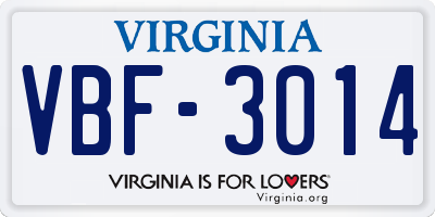 VA license plate VBF3014
