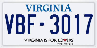 VA license plate VBF3017