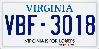 VA license plate VBF3018