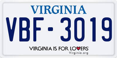 VA license plate VBF3019