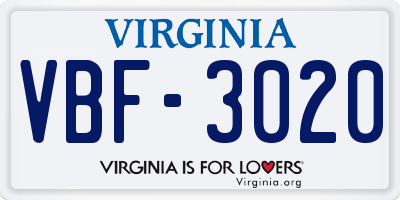 VA license plate VBF3020