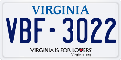 VA license plate VBF3022