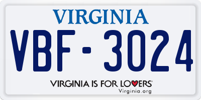 VA license plate VBF3024