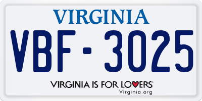 VA license plate VBF3025