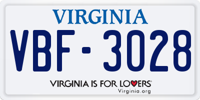 VA license plate VBF3028