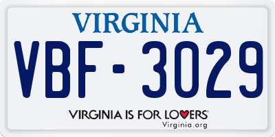 VA license plate VBF3029