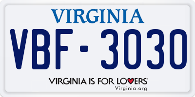 VA license plate VBF3030