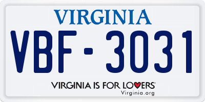 VA license plate VBF3031