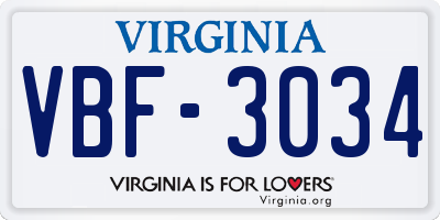 VA license plate VBF3034