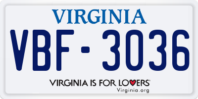 VA license plate VBF3036