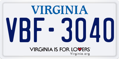 VA license plate VBF3040
