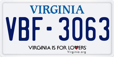 VA license plate VBF3063