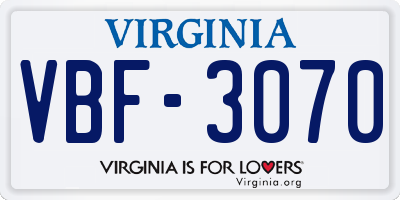 VA license plate VBF3070