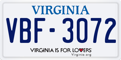 VA license plate VBF3072