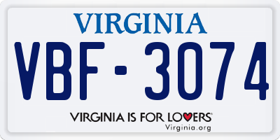 VA license plate VBF3074