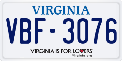 VA license plate VBF3076
