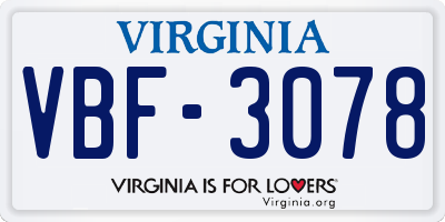 VA license plate VBF3078