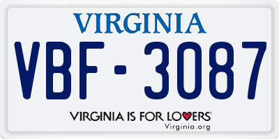 VA license plate VBF3087