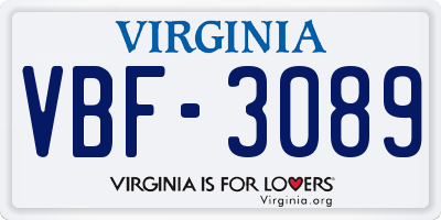 VA license plate VBF3089