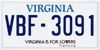 VA license plate VBF3091