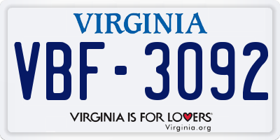 VA license plate VBF3092