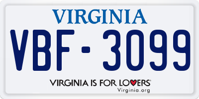 VA license plate VBF3099