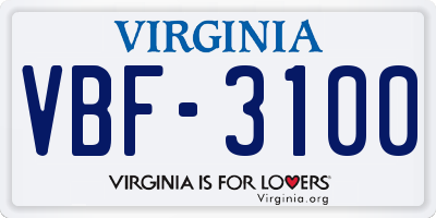VA license plate VBF3100