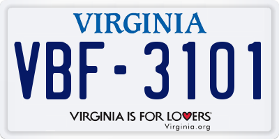 VA license plate VBF3101