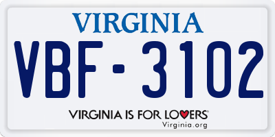 VA license plate VBF3102