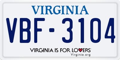 VA license plate VBF3104