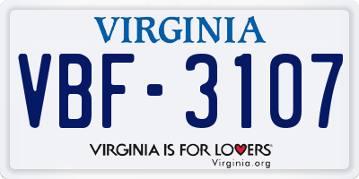 VA license plate VBF3107