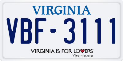 VA license plate VBF3111