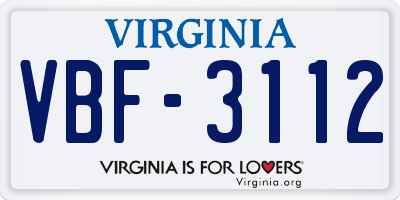 VA license plate VBF3112