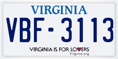 VA license plate VBF3113