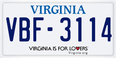 VA license plate VBF3114
