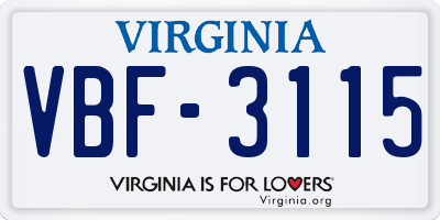 VA license plate VBF3115