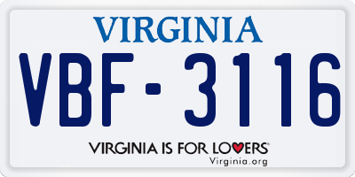 VA license plate VBF3116