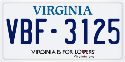 VA license plate VBF3125