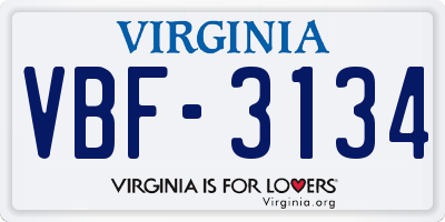 VA license plate VBF3134