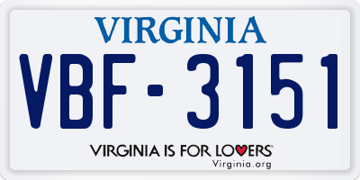 VA license plate VBF3151