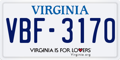 VA license plate VBF3170