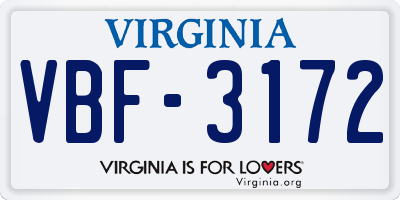 VA license plate VBF3172