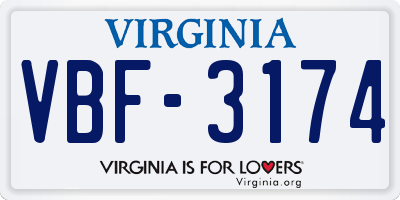 VA license plate VBF3174