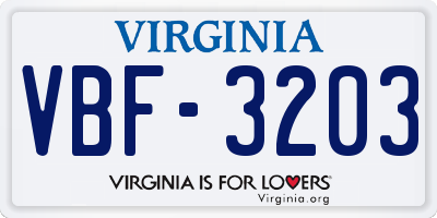 VA license plate VBF3203