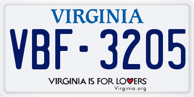 VA license plate VBF3205