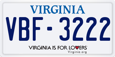VA license plate VBF3222