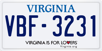 VA license plate VBF3231