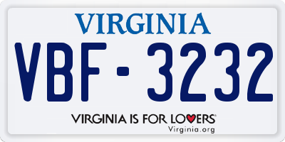 VA license plate VBF3232