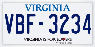VA license plate VBF3234