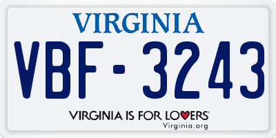 VA license plate VBF3243